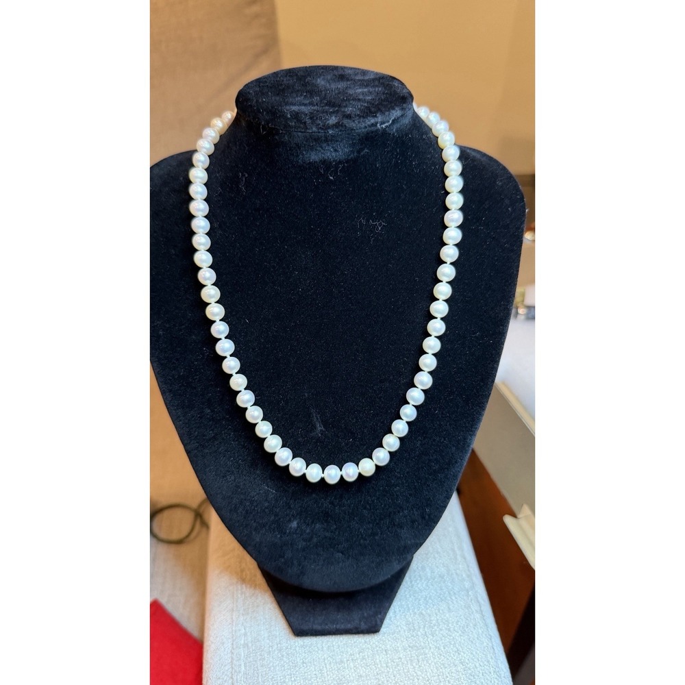 Genuine Pearl Necklace 61 Pearls 14K Gold Clasp 18" White Pearls
